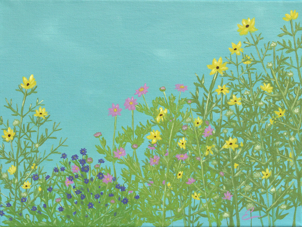 FLOWERS ON BLUE 12X9 Original